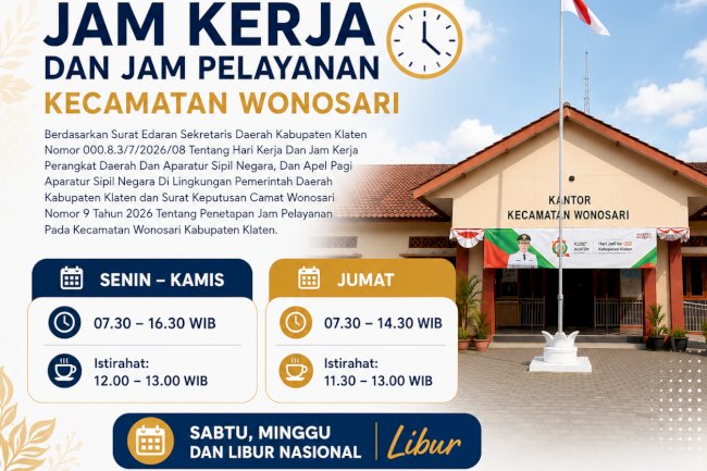 JAM KERJA & JAM PELAYANAN KECAMATAN WONOSARI